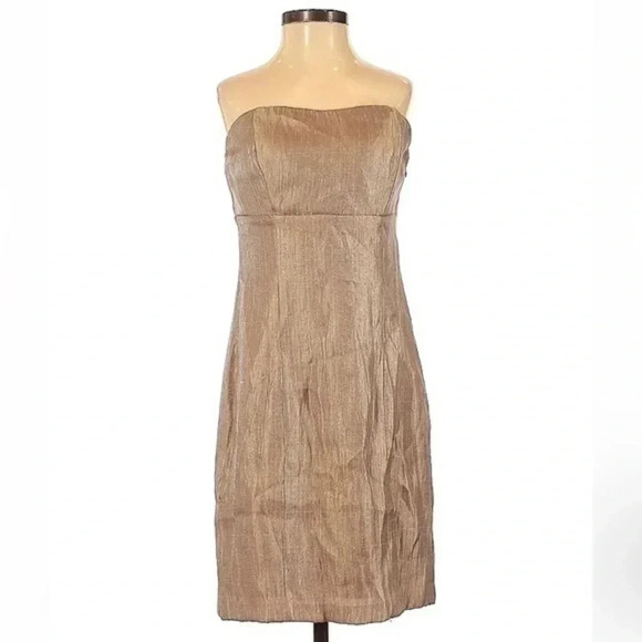 The Limited | Y2K Tan Bronze Metallic Sweetheart Neckline Strapless Dress Size 0 - Picture 1 of 2